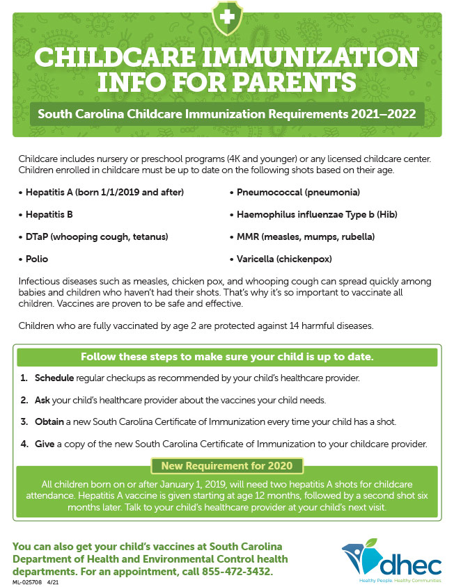 Childcare School Vaccine Requirements SCDHEC - Vaccine Schedule South Carolina