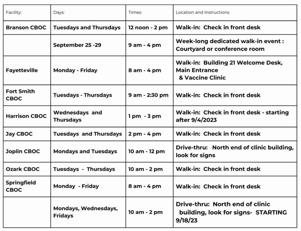 Flu Vaccine Schedule For All Locations VA Fayetteville Arkansas  - H Flu Vaccine Schedule