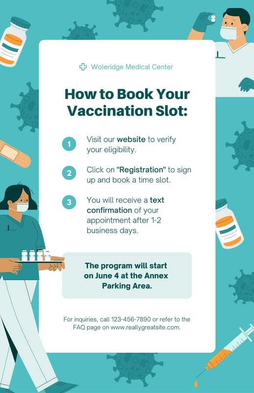 Free Eye catching Flyer Templates To Customize Canva - Banner Vaccine Scheduling