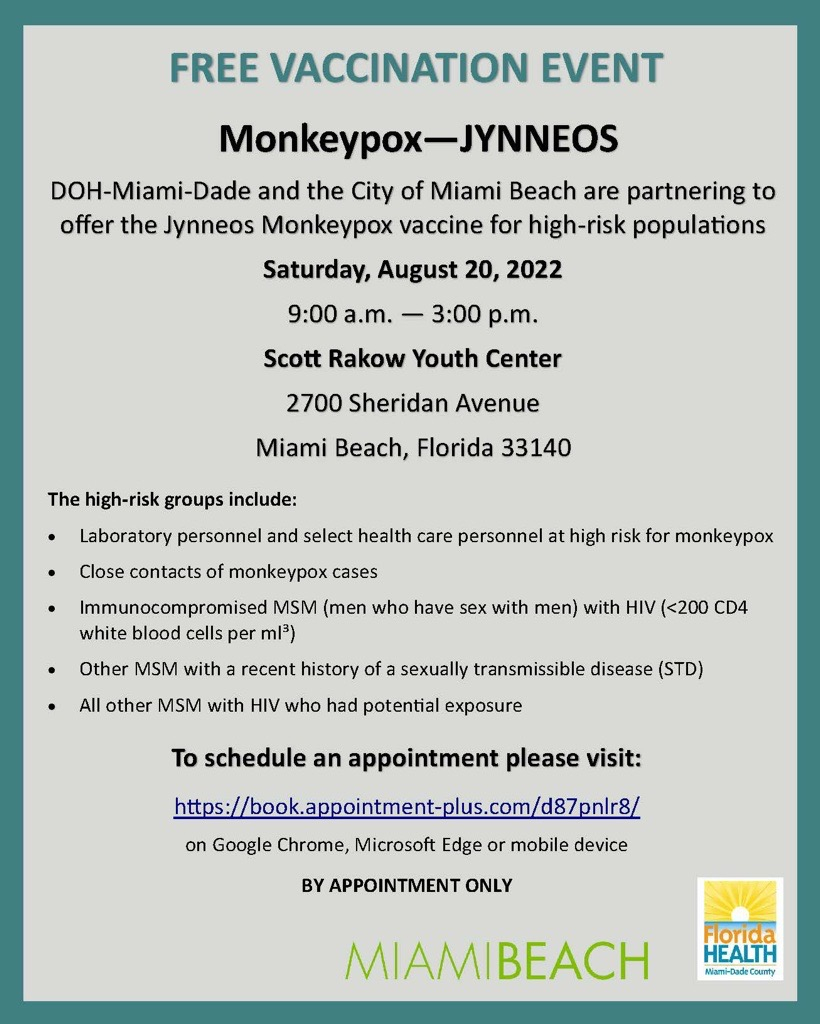 Free Monkeypox Vaccination City Of Miami Beach - Schedule Monkeypox Vaccine