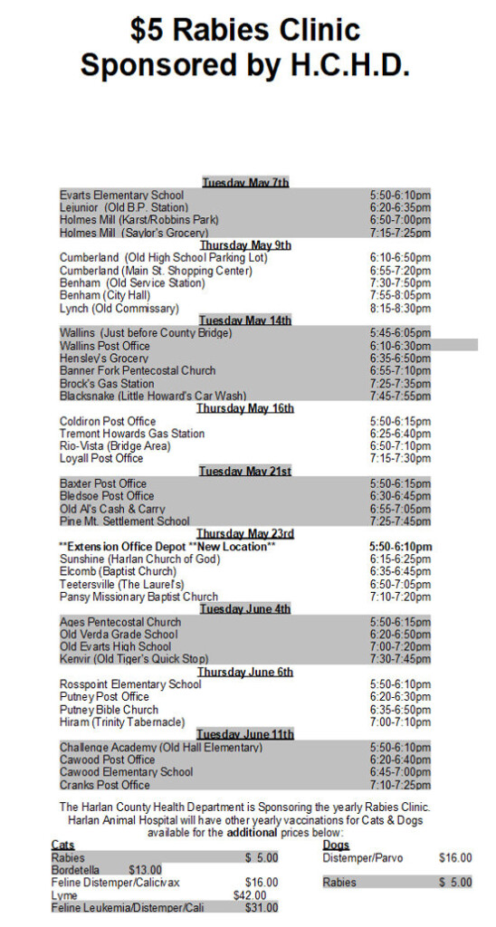 HCFOS Rabies Schedules - Animal Rabies Vaccine Schedule