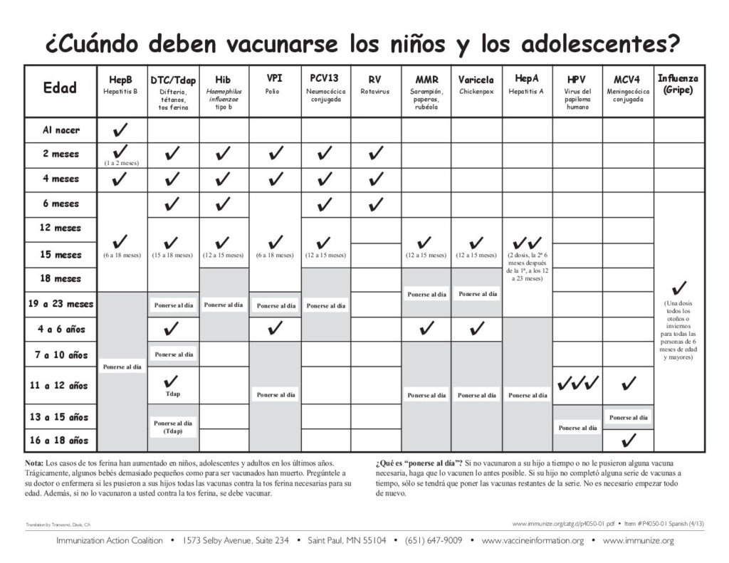 Immunization Schedule Spanish 11 06 13 YWCA Northwestern IL - Spanish Vaccine Schedule