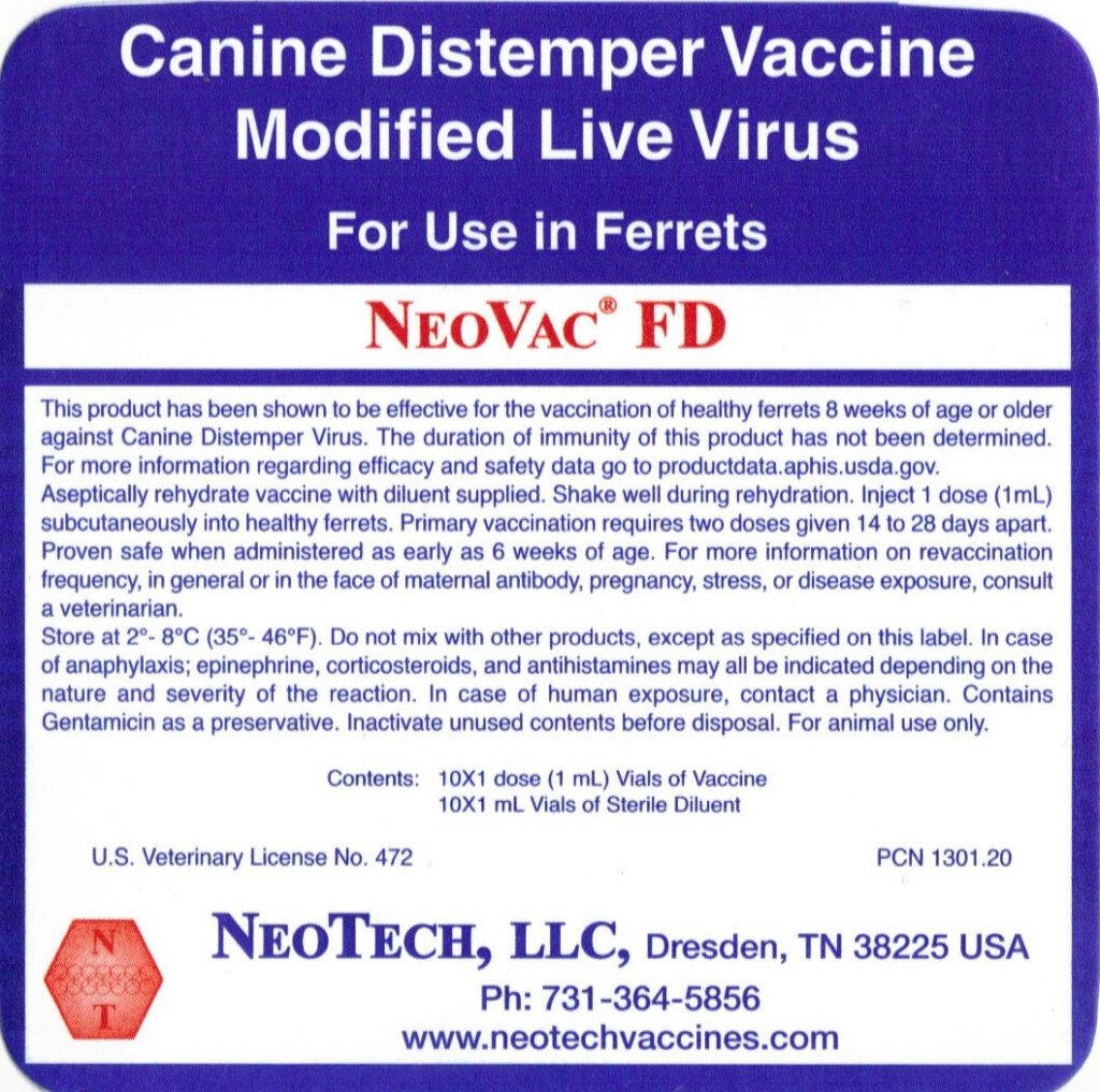 NEOVAC FD Ferret Distemper Vaccine NeoTech LLC - Ferret Vaccine Schedule