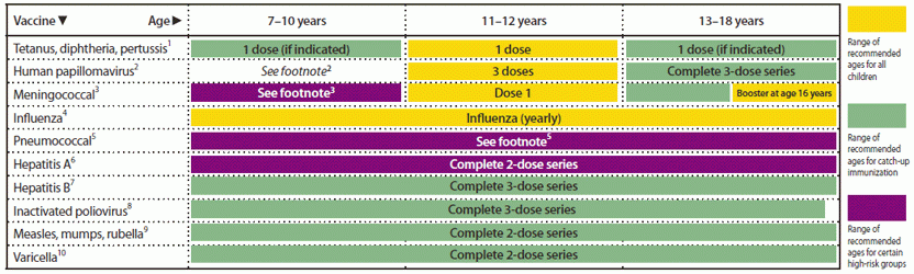 Recommended Immunization Schedules For Persons Aged 0 Through 18 Years  - Neisseria Meningitidis Vaccine Schedule