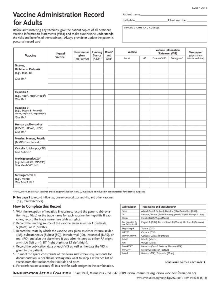 Vaccination Record 2018 2024 Form Fill Out And Sign Printable PDF  - Mychart Vaccine Schedule